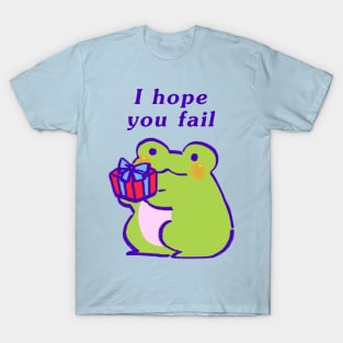 cute kawaii green frog offering an encouraging gift of hate / i hope you fail text T-Shirt